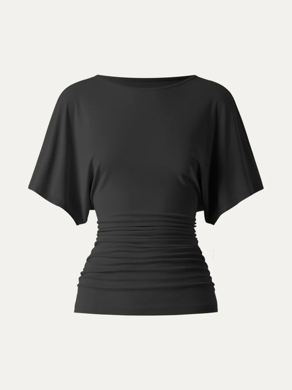 NWT OGL Sandwashed Effortless Boatneck Batwing Sleeve Side Ruched Top in BLACK
